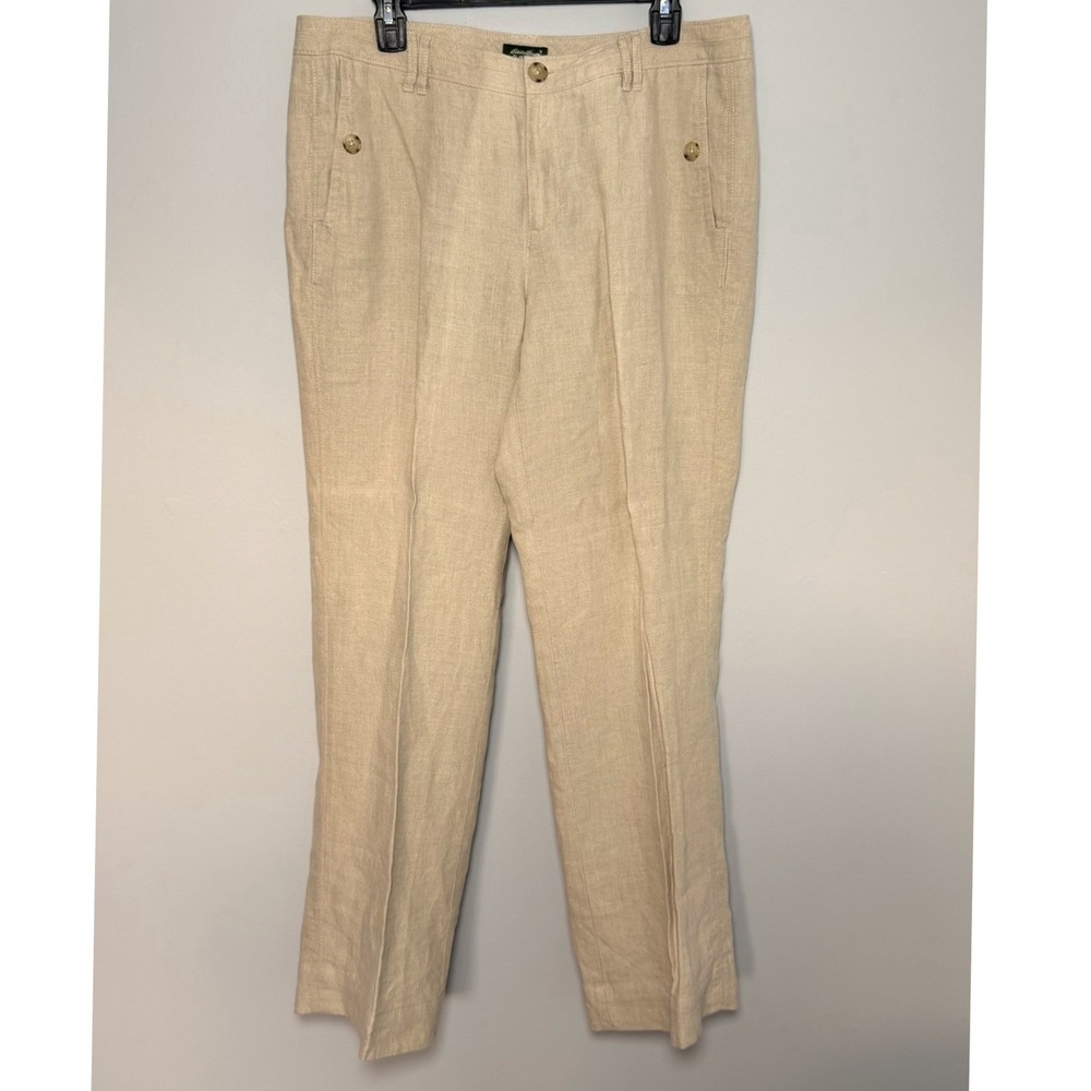 Eddie Bauer 100% Linen Relaxed Fit Pants Women's 14 Oatmeal
